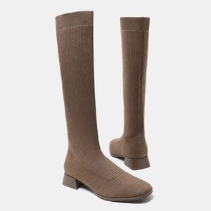 VIVAIA Square-Toe Mid-Calf Brown Wool Knit Boots 7.5